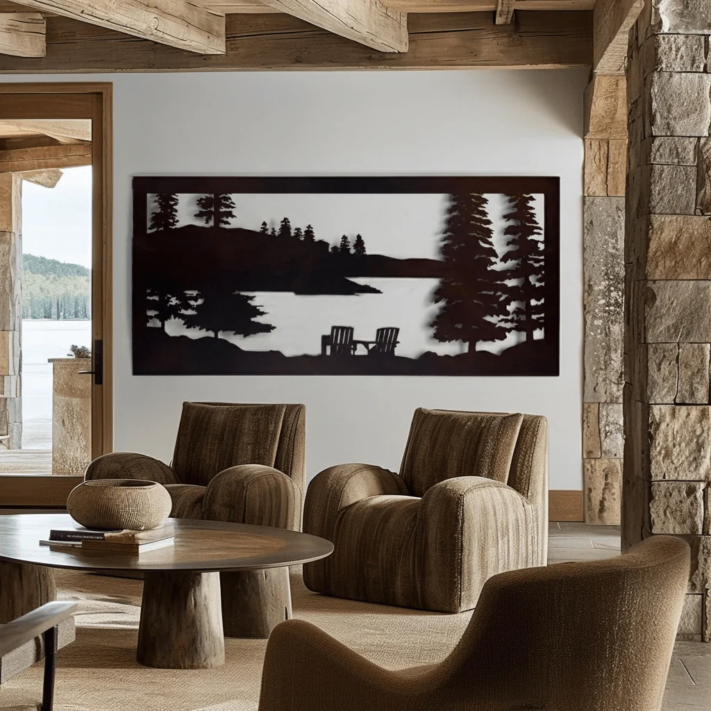 The Chairs On The Lake - Metal Wall Art - Umber