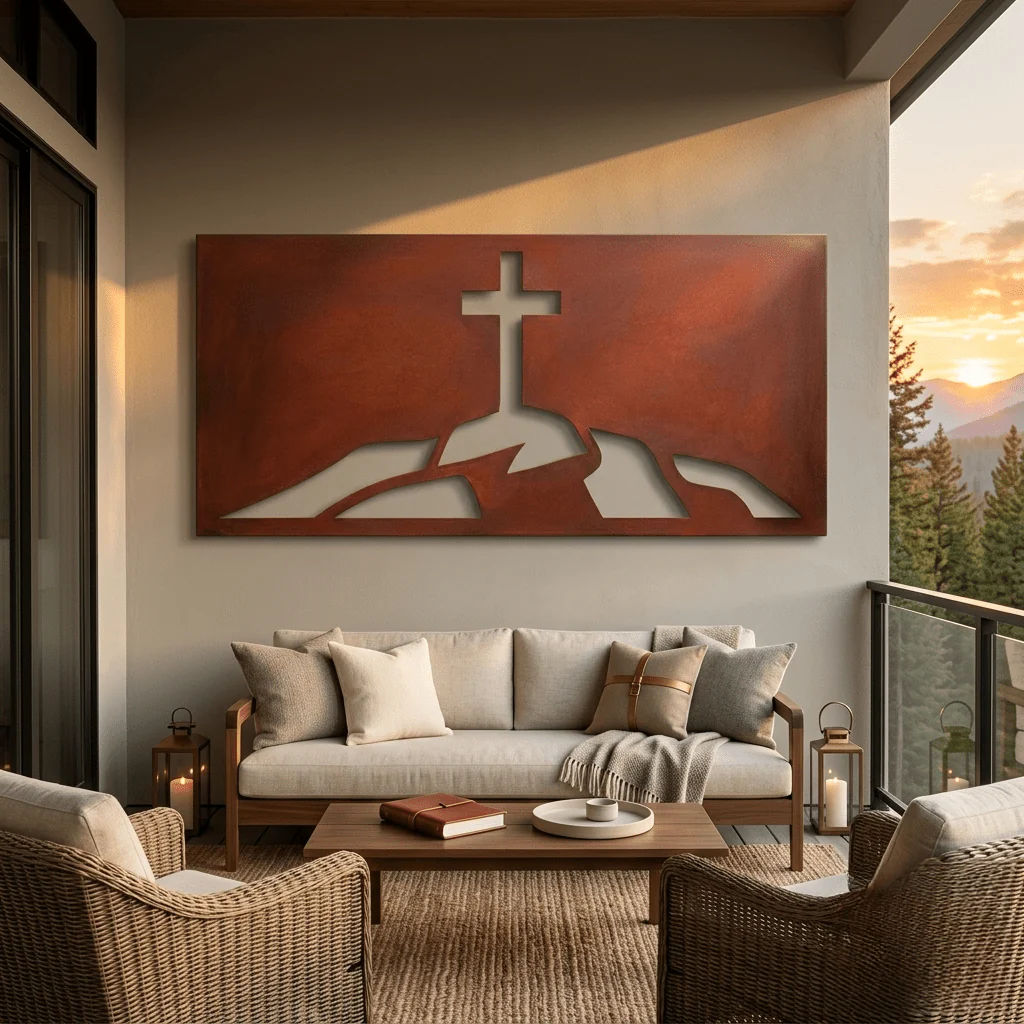 The Cross on the Hill - Metal Wall Art - Oxide