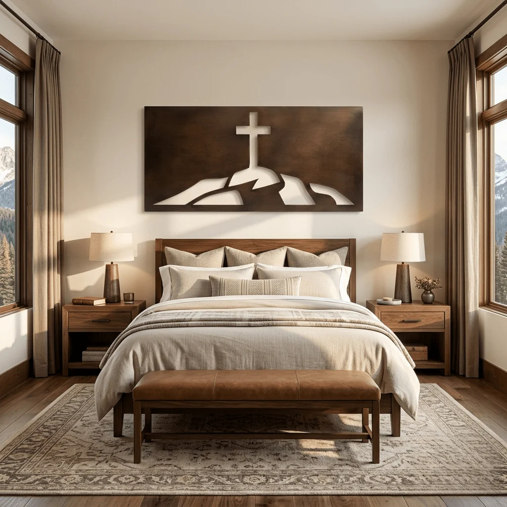The Cross on the Hill - Metal Wall Art - Umber