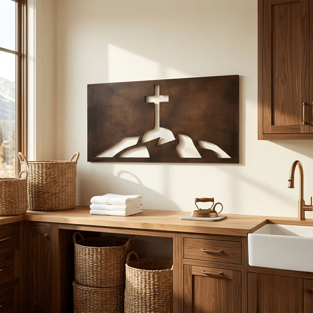 The Cross on the Hill - Metal Wall Art - Umber - Image 2