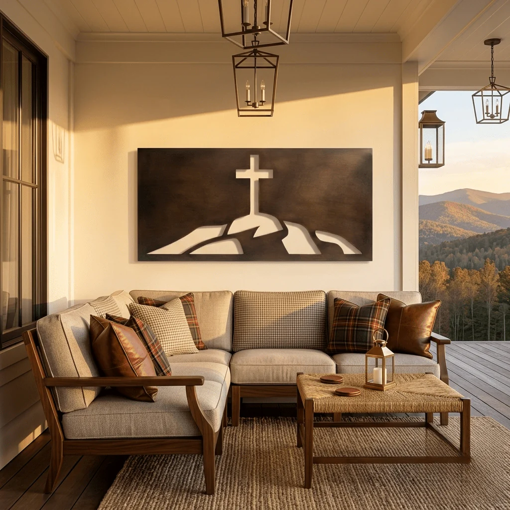 The Cross on the Hill - Metal Wall Art - Umber - Image 3