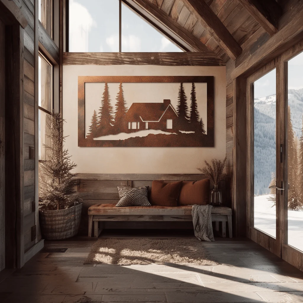 The Snowy Cabin - Metal Wall Art - Umber