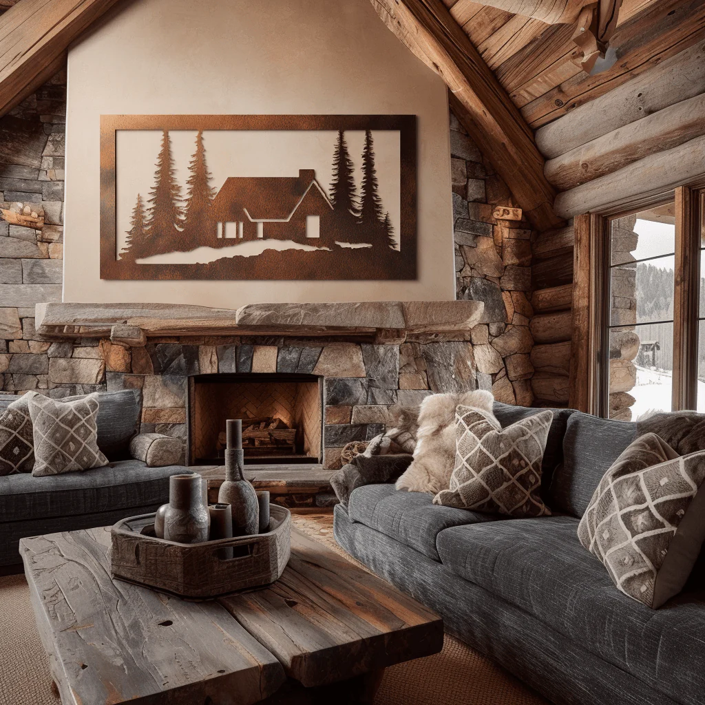 The Snowy Cabin - Metal Wall Art - Umber - Image 2