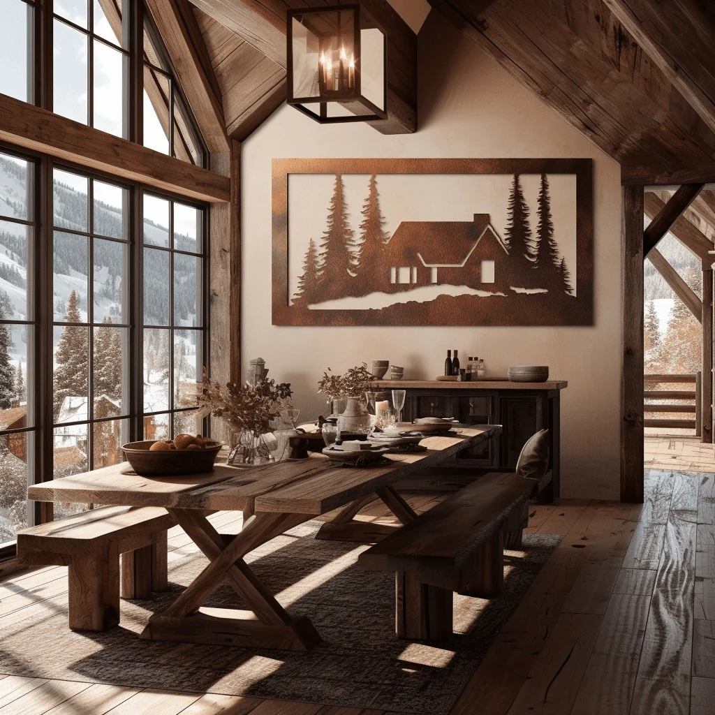 The Snowy Cabin - Metal Wall Art - Umber - Image 3