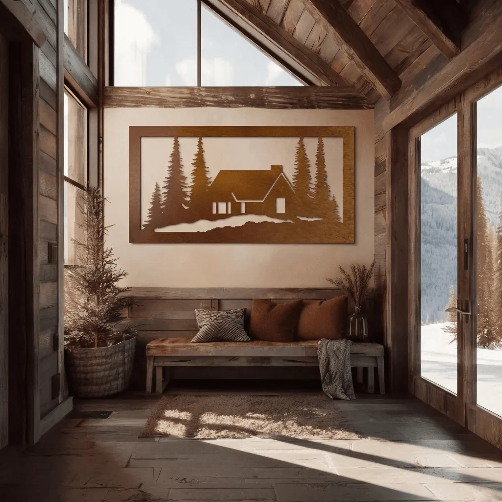 The Snowy Cabin - Metal Wall Art - Oxide